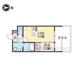 アドバンス京都リエートII 1階1LDKの間取り