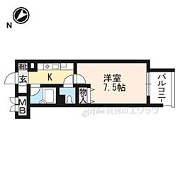 大晋メゾネ四条大宮 2階1Kの間取り