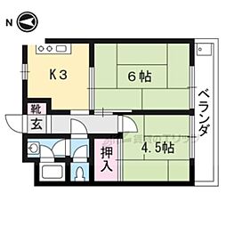 京都地下鉄東西線 御陵駅 徒歩5分の賃貸マンション 3階2Kの間取り