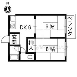 ドミール厨子奥 2階2DKの間取り