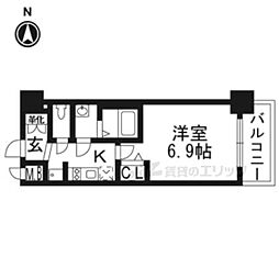プレサンスTHEKYOTO華苑 1Kの間取図画像