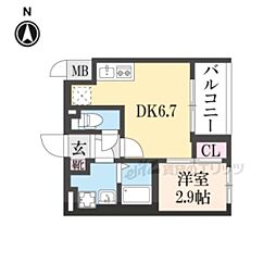 ソルテラス THE KYOTO 東寺 1DKの間取図画像