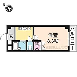 メディナ椥辻 1Kの間取図画像