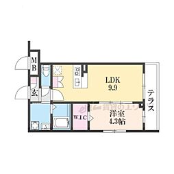 Vivace丹波橋 1LDKの間取図画像