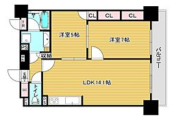 エスリード長堀タワー 2LDKの間取図画像