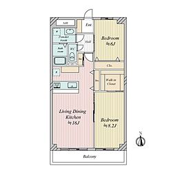 ネオハイツ阿倍野 2LDKの間取図画像