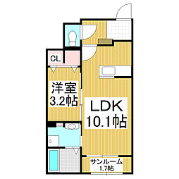 フィールドヒル　安曇野I 1階1LDKの間取り