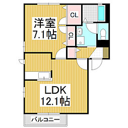クロワール見附久保　Ｄ棟 1階1LDKの間取り
