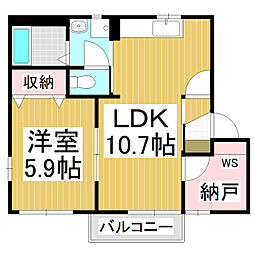 グレース安曇野B 2階1LDKの間取り