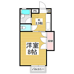 有明ハイム 1階1Kの間取り