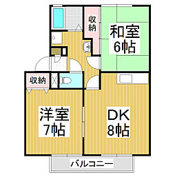 サンガーデンやまなみＢ 1階2DKの間取り