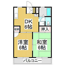フォレスト常念 2階2DKの間取り