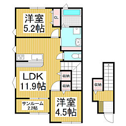 クアトロ常盤　Ｃ棟 202 2階2LDKの間取り