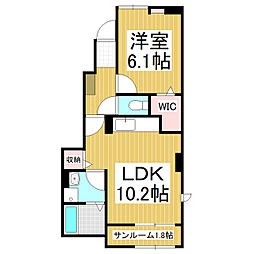 コンフォーティア穂高 1階1LDKの間取り