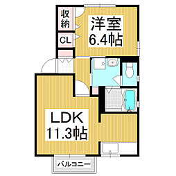 ディアス穂高 2階1LDKの間取り