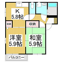 アルカディア8A棟 2Kの間取図画像