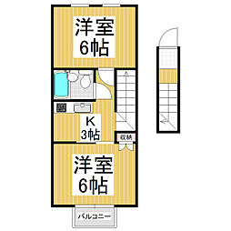レジデンス穂高 2Kの間取図画像