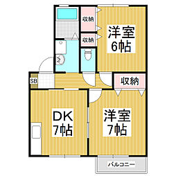 アンリミェールA 2DKの間取図画像