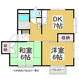 ハイツシマダB 2DKの間取図画像
