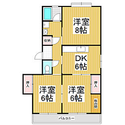 細井マンションB 3DKの間取図画像