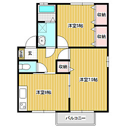 グランディール常盤A 2DKの間取図画像