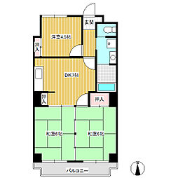 ハイホームズ七瀬 3階3DKの間取り