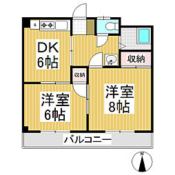 千曲グリーンハイツ 3階2DKの間取り
