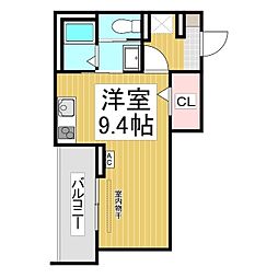 スピアナート北石堂 2階ワンルームの間取り