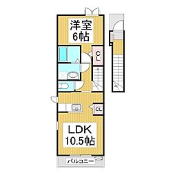 ガーデンハウス朝日山　Ｆ棟 2階1LDKの間取り