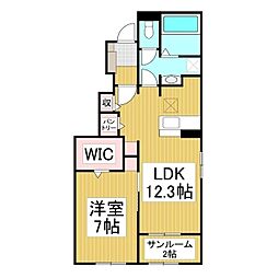 シャルマン 1階1LDKの間取り