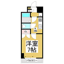 ダイアパレス長野大通りI 5階1Kの間取り