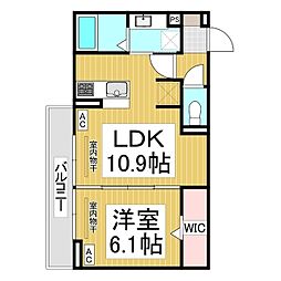 トリシア東口 2階1LDKの間取り