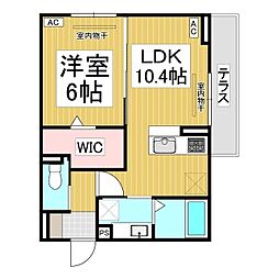 トリシア東口 1階1LDKの間取り