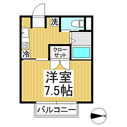 上野ハイツ 1階ワンルームの間取り
