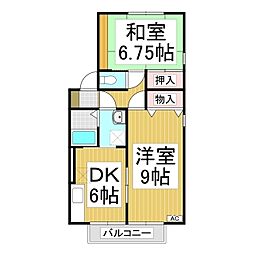 グレイス・ランド　A棟 1階2DKの間取り