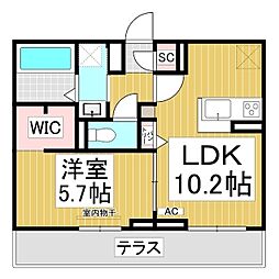 ヘシレ中御所 1階1LDKの間取り