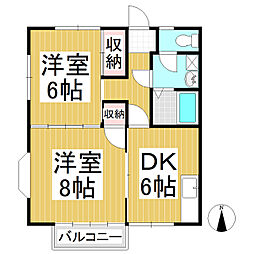 サンライフ古里 2階2DKの間取り