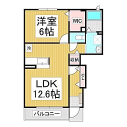 ガーデンハウス朝日山　C棟 1階1LDKの間取り