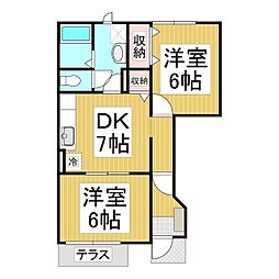 ソレーユＡ 1階2DKの間取り