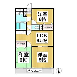 カメリアガーデン 3階3LDKの間取り