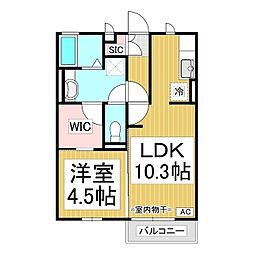 セジュール・アルス 1階1LDKの間取り