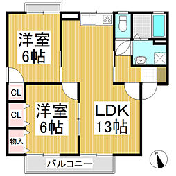 メゾンパーク東和田 B 2階2LDKの間取り