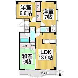 ライフコア上千田 3階3LDKの間取り