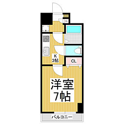ダイアパレス長野大通りI 4階1Kの間取り
