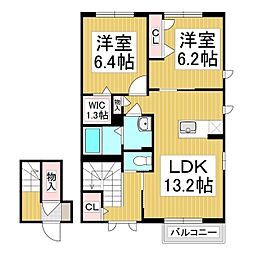 リブ．シャーメゾン 2階2LDKの間取り