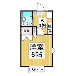 プリンスハイツ　Ｃ棟 2階1Kの間取り