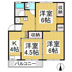 フラット三輪　B棟(旧本城マンション) 2階3Kの間取り