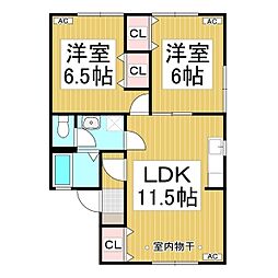 セジュール城北 1階2LDKの間取り