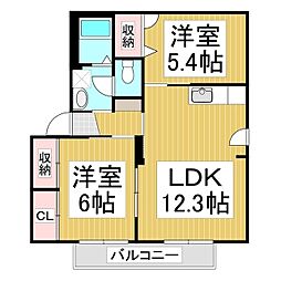 ディアスいすよ　Ｄ棟 2階2LDKの間取り