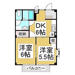 ドメスティック　Ａ 2階2DKの間取り